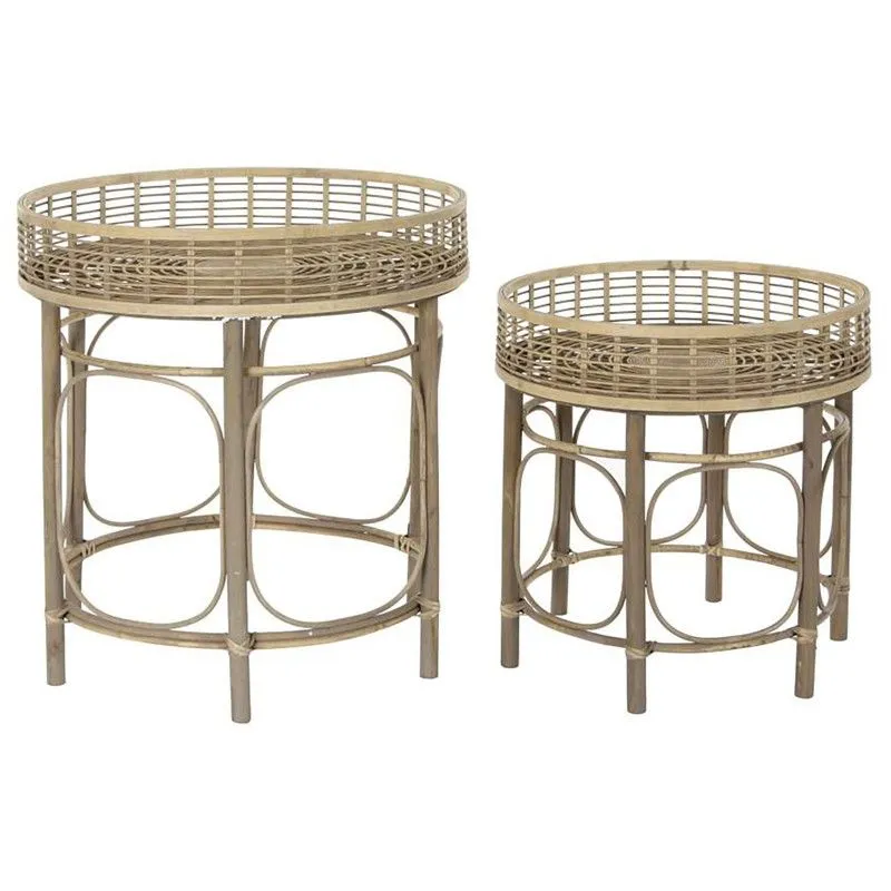 Set de 2 tables d'appoint de jardin en rotin, Ø61x64 49 cm