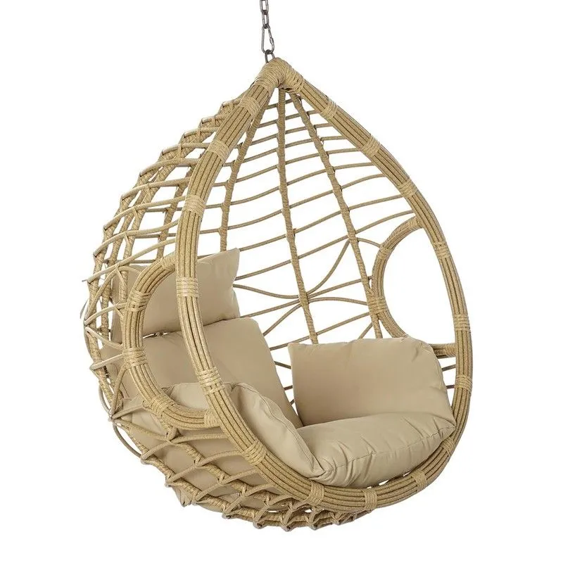 Fauteuil suspendu en rotin synthétique et aluminium naturel et taupe, 105 x 75 x 120 cm | Brise