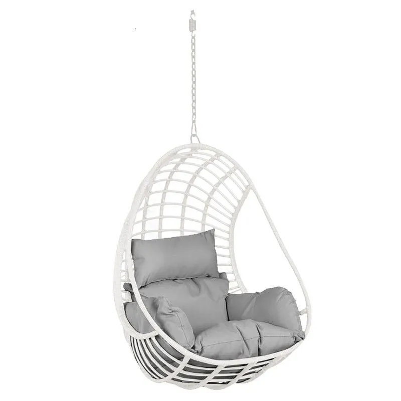 Fauteuil Suspendu en Rotin Synthétique et Métal, Blanc/Gris, 90x65x110cm