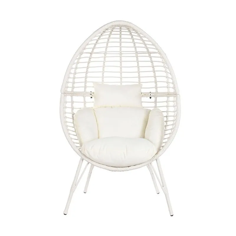 Fauteuil de jardin en rotin synthétique et métal blanc, 90 x 65 x 151 cm | Bord de mer