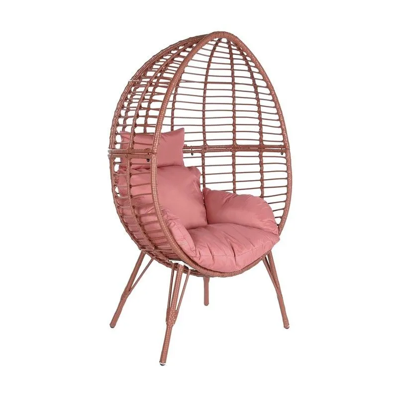 Fauteuil de jardin en rotin synthétique et métal terre cuite et rose, 90 x 65 x 151 cm | Bord de mer