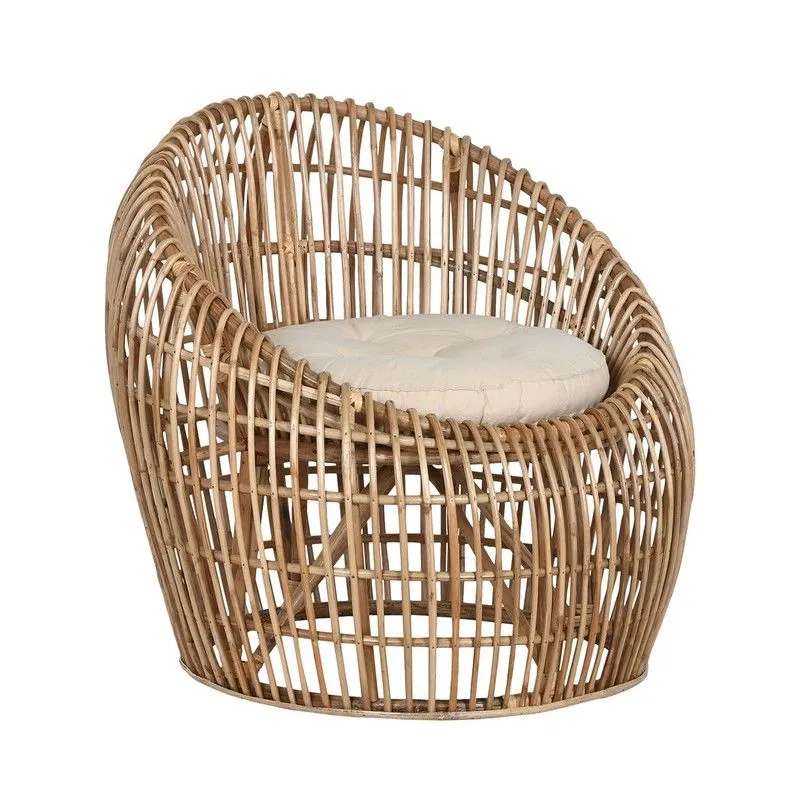 Fauteuil de jardin en rotin, bambou et tressé naturel et beige, 70 x 70 x 74 cm | Bord de mer