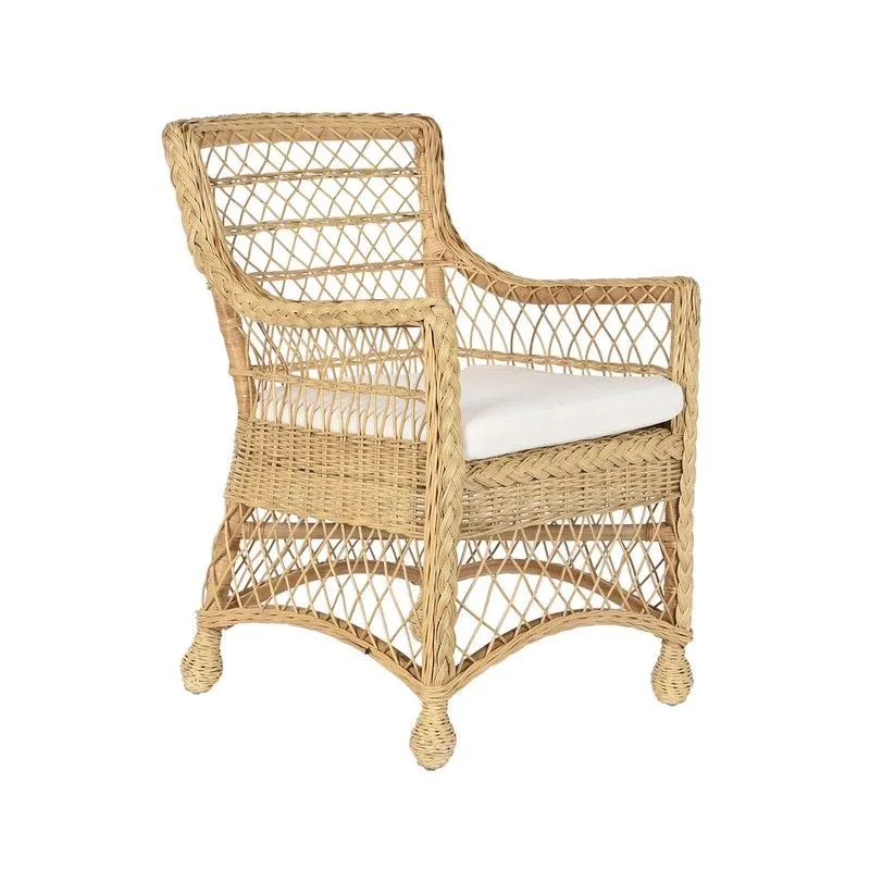Fauteuil de jardin en rotin et tressé naturel et beige, 56 x 63 x 86 cm | Bord de mer