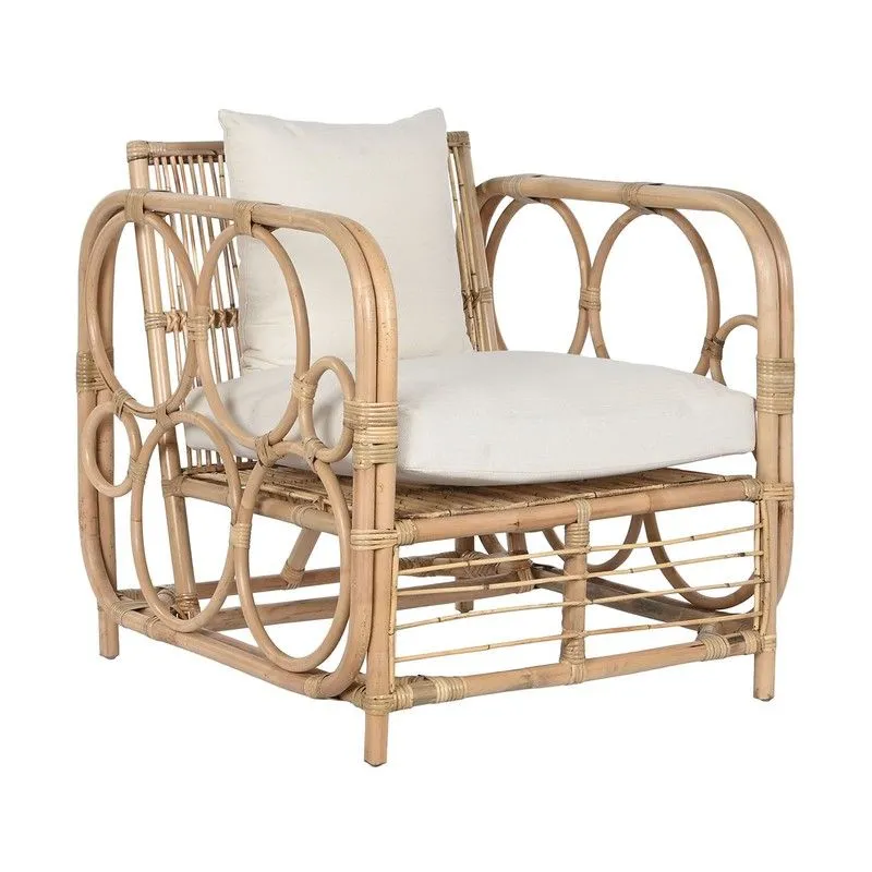 Fauteuil de jardin en rotin et tissu naturel et beige, 72 x 72 x 76 cm | Fibre Extérieure