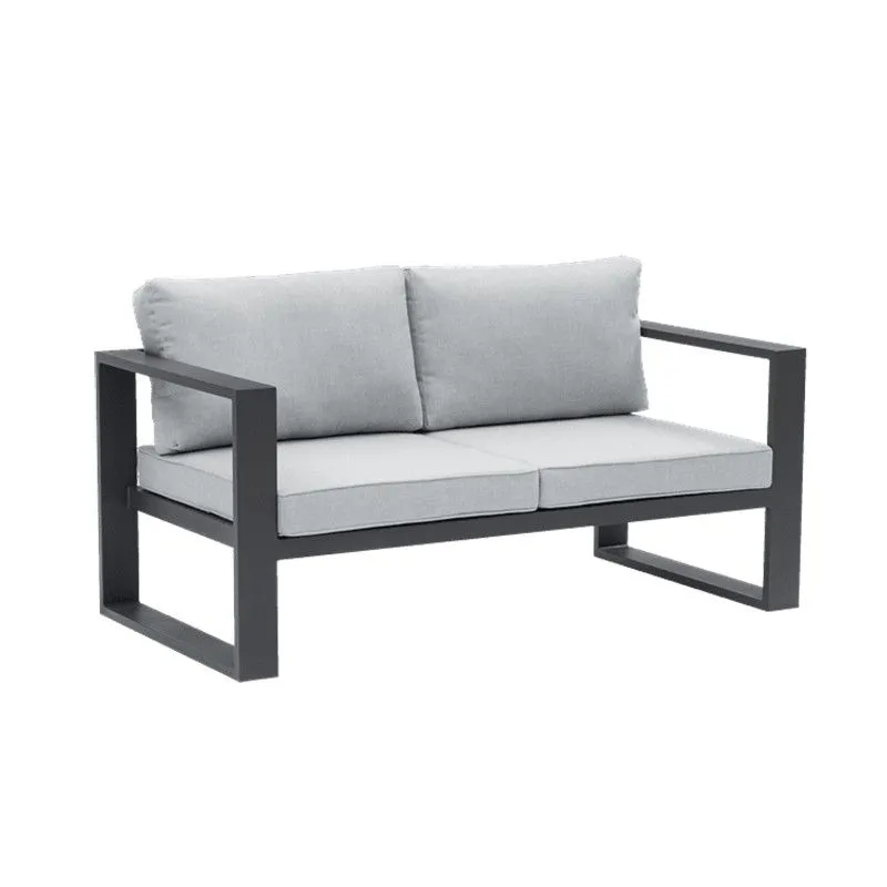 Canapé d'extérieur 2 places en aluminium et tissu oléfine anthracite et gris moyen, 160 x 80 x 83 cm | Nyland