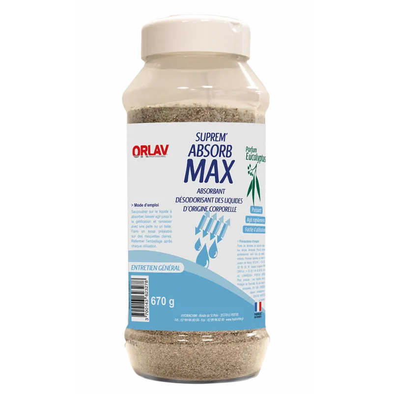 Suprem'Absorb Max est un absorbant rapide qui retient les fluides à base d’eau et les fluides d’origine corporelle.