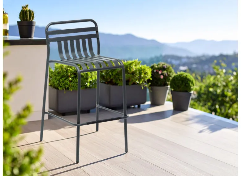 Tabouret de jardin haut Miami avec dossier empilable - Jardiline