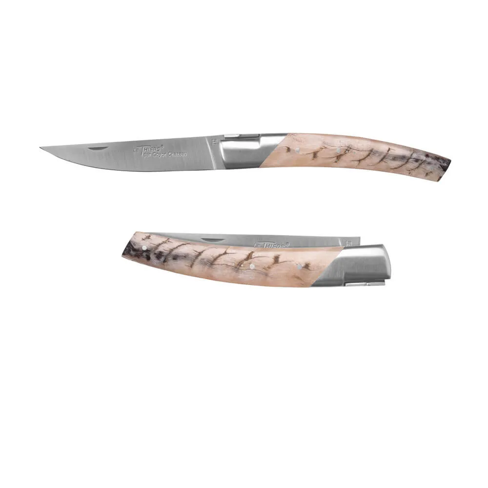 Couteau pliant Le Thiers Pirou 12cm Corne de Bélier avec Etui en cuir OFFERT - GOYON-CHAZEAU