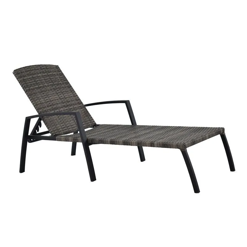 Chaise longue de jardin 4 positions Rotin synthétique et acier 190x63x50 cm Gris