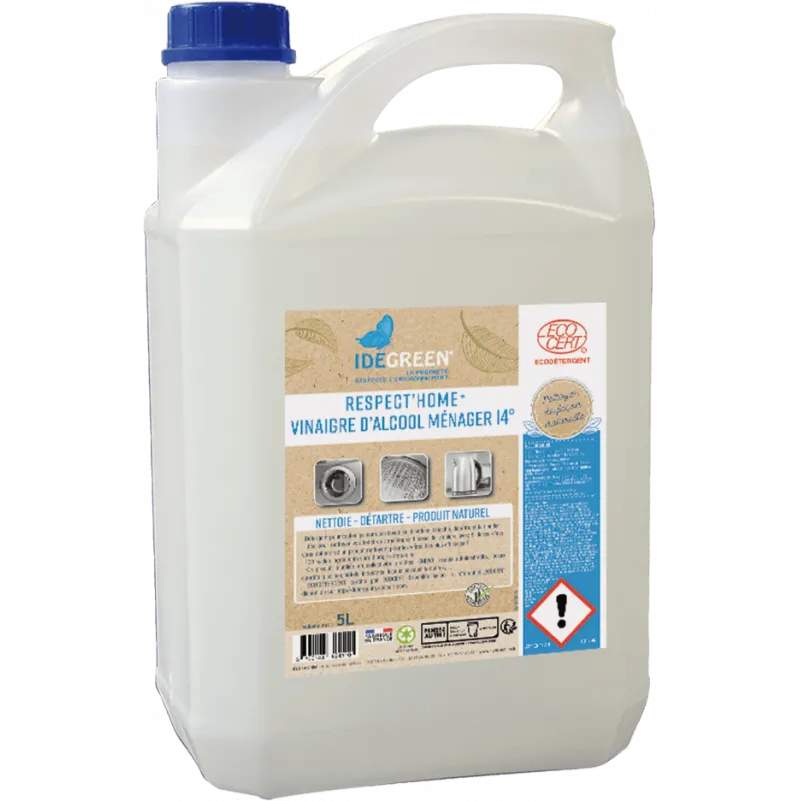 RESPECT’HOME Vinaigre Ménager 14° est un détergent quotidien, excellent pouvoir nettoyant, sur tous les supports.