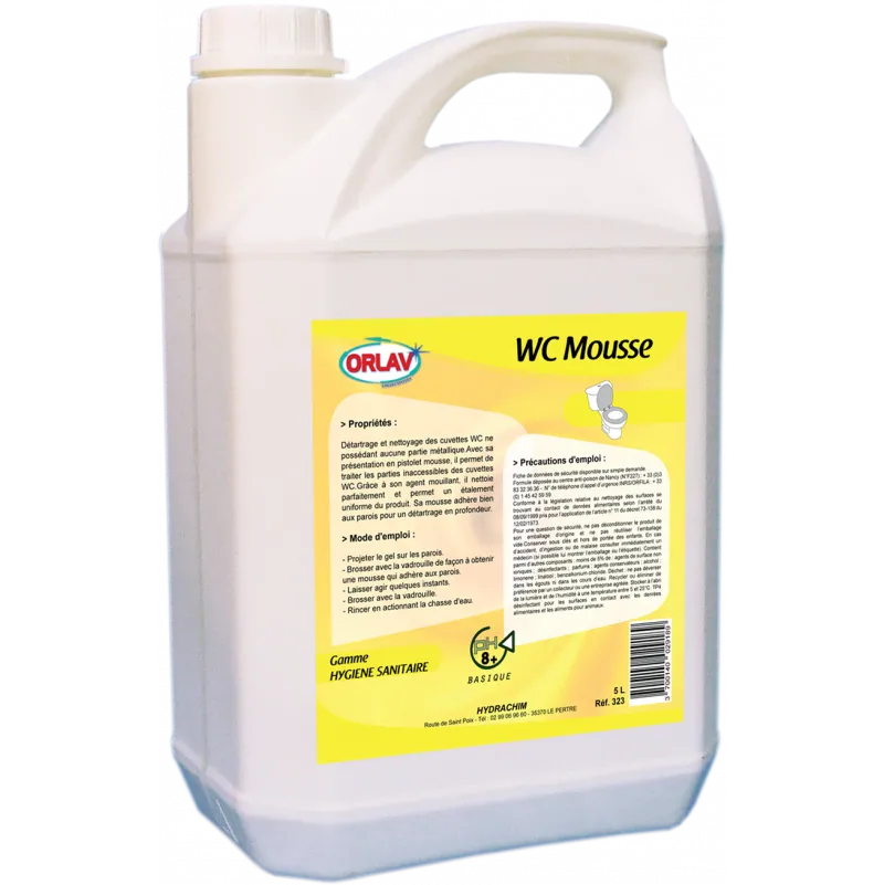 WC mousse liquide est une mousse active développée pour le détartrage et le nettoyage des cuvettes WC.