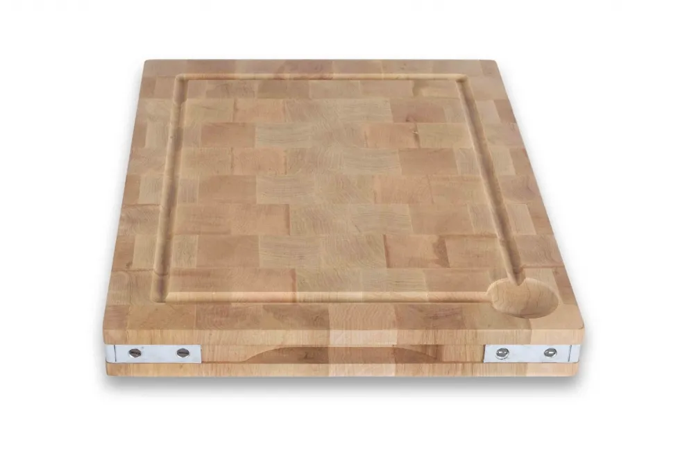 Billot à poser en bois de bout de charme équerres inox 40 x 50 cm