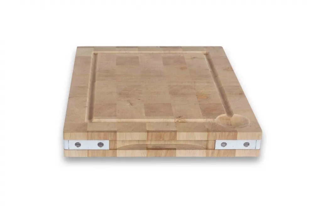 Billot à poser en bois de bout de charme équerres inox 35 x 45 cm