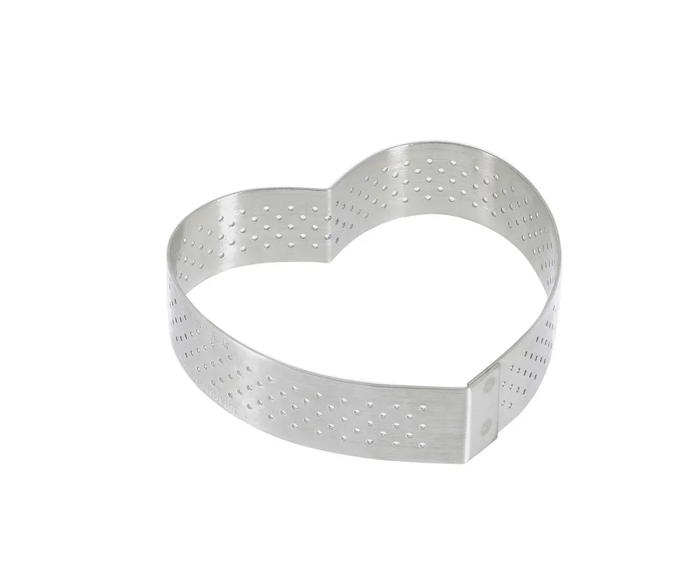 Cercle à tarte "coeur" perforé en inox H. 2 cm - Ø 8 cm