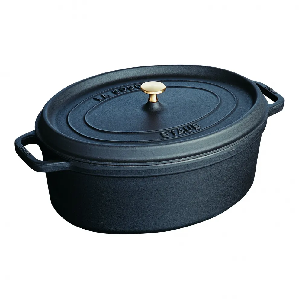 Cocotte en fonte ovale noire 17 cm avec couvercle à bouton laiton