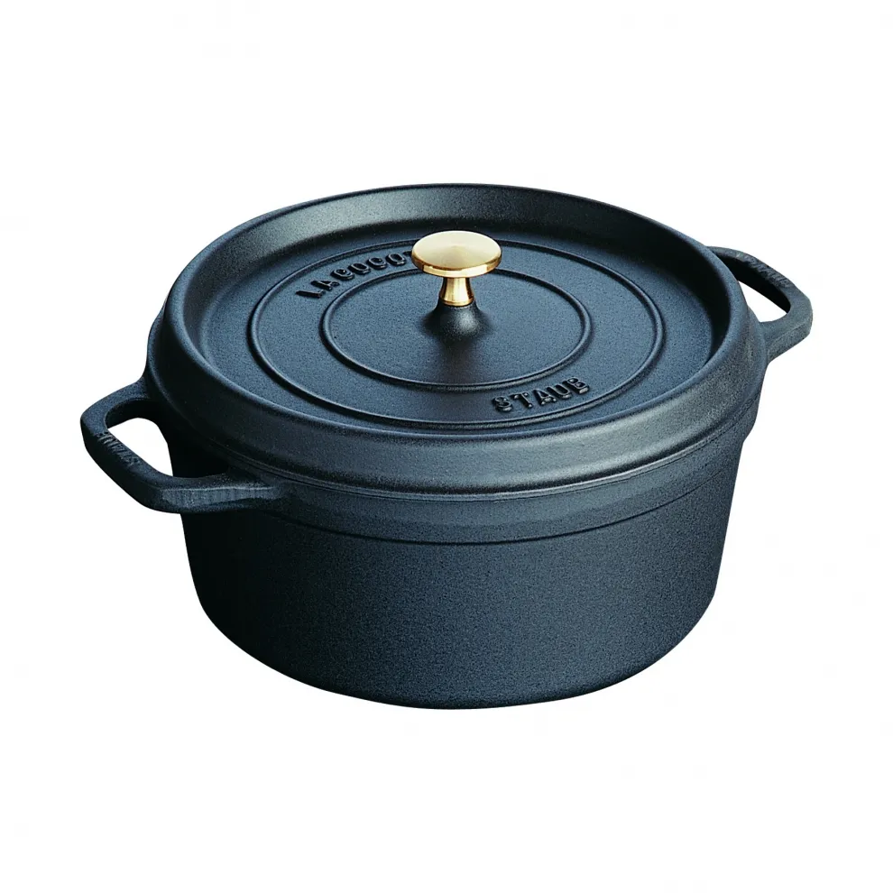 Cocotte en fonte ronde noire 14 cm avec couvercle à bouton laiton