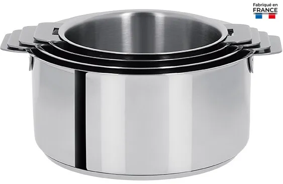 Série de 4 casseroles de 14 à 20 cm inox Mutine amovible sans poignée