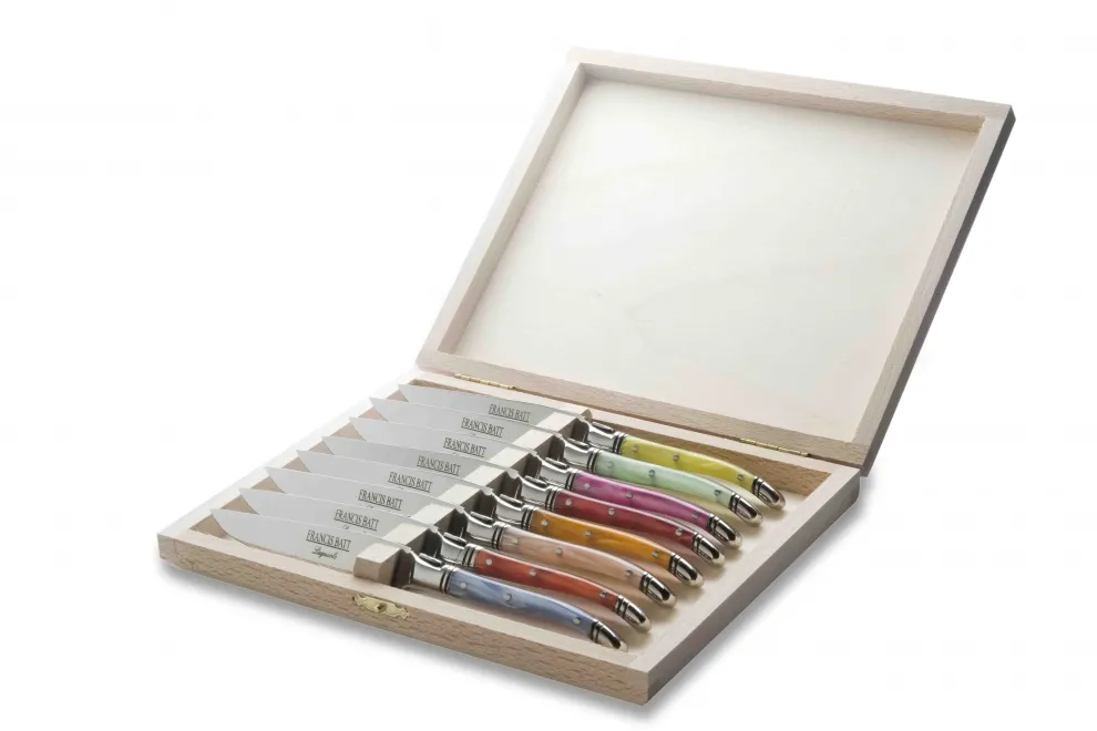 Coffret de 8 couteaux laguiole à dessert (8 couleurs en acrylique assorties)