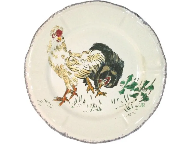Assiette Dessert 23.2 cm Poule Negrel Soie GRANDS OISEAUX