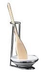 Repose-cuillère vertical en inox 16 cm (h) ø11 cm avec cuillère en bois