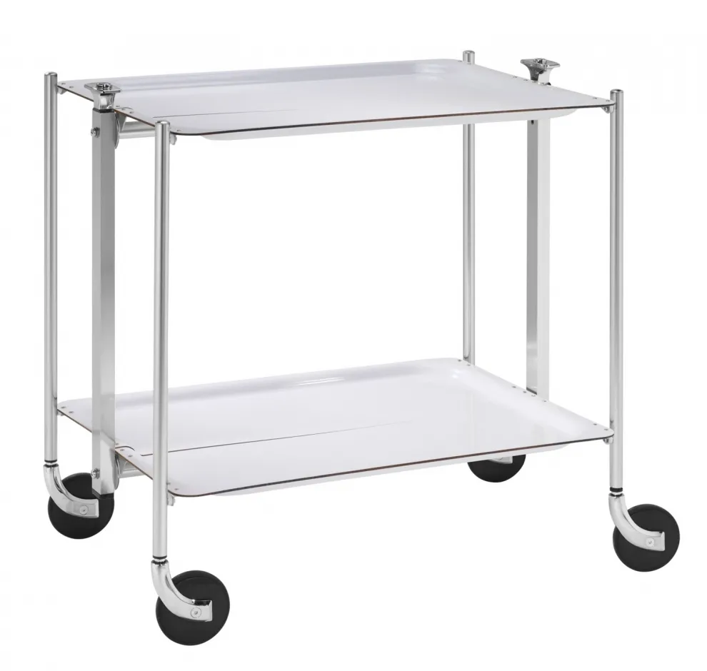 Table roulante pliante, desserte de cuisine 2 étages montants chromés plateaux stratifiés Blanc - Textable