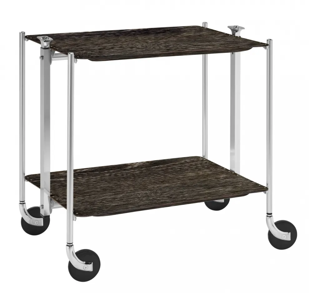 Desserte roulante et pliante 2 étages montants chromés plateaux stratifiés Chên