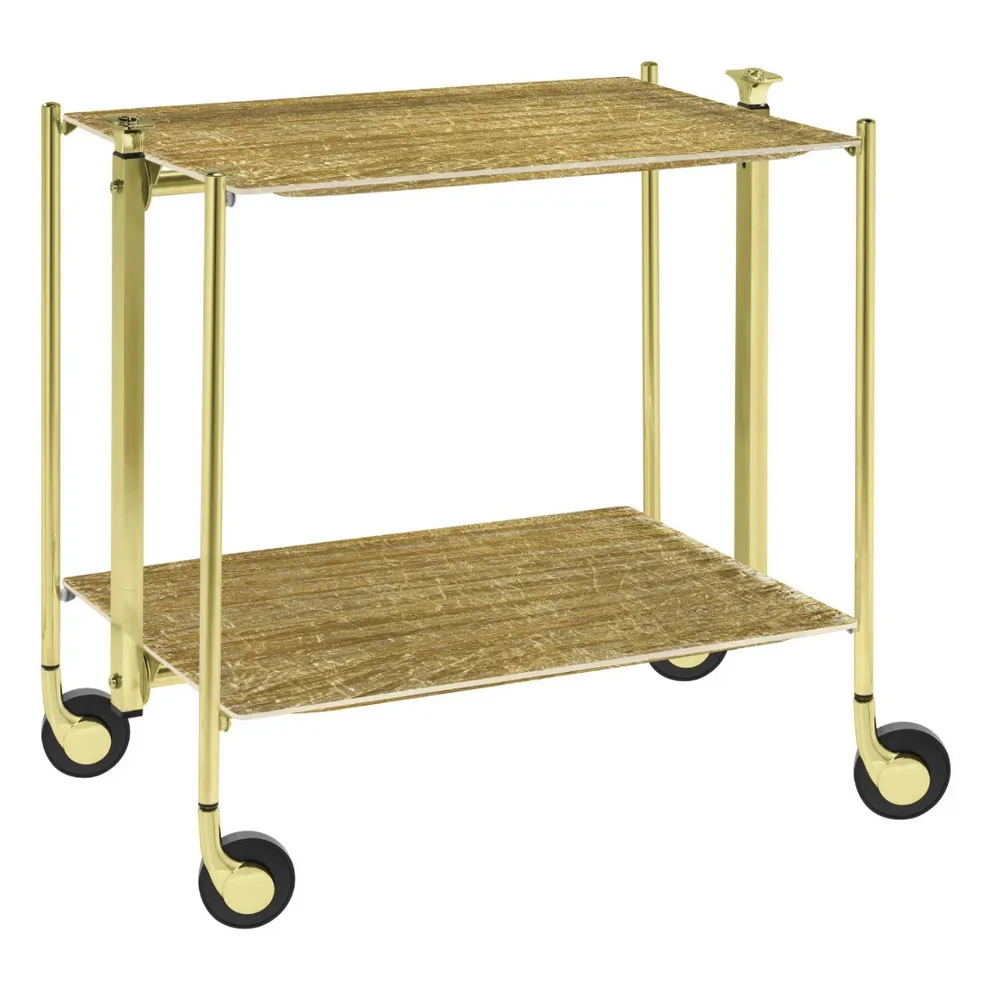 Table roulante pliante, desserte de cuisine 2 étages montants dorés plateaux acrylique Old Gold- Textable