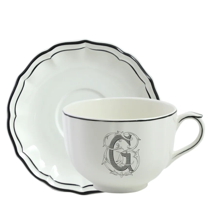 Tasse & soucoupe jumbo U FILET MANGANESE MONOGRAMME