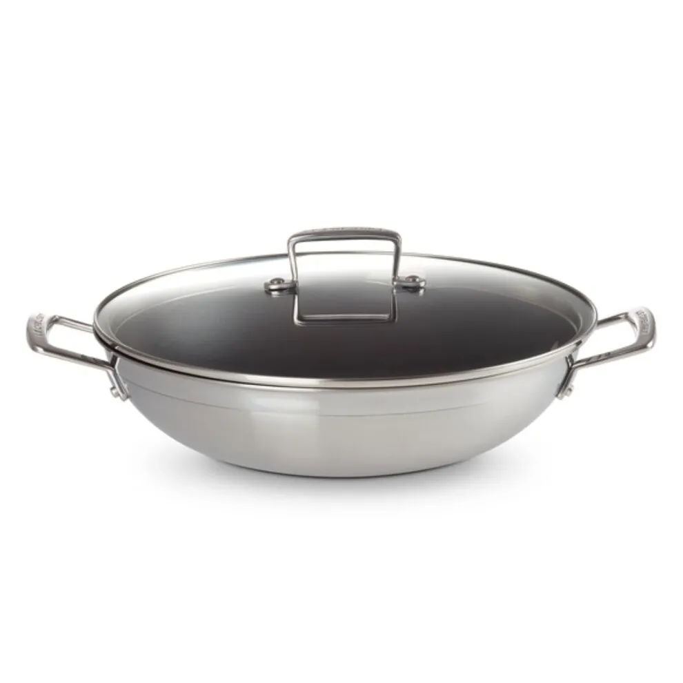 Wok 30 cm Inox Classique Antiadhérent avec poignée et couvercle