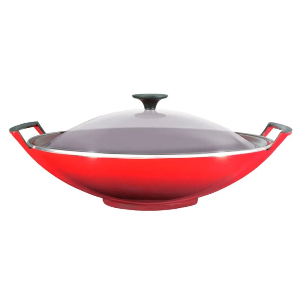 Wok 36 cm Cerise avec couvercle Verre