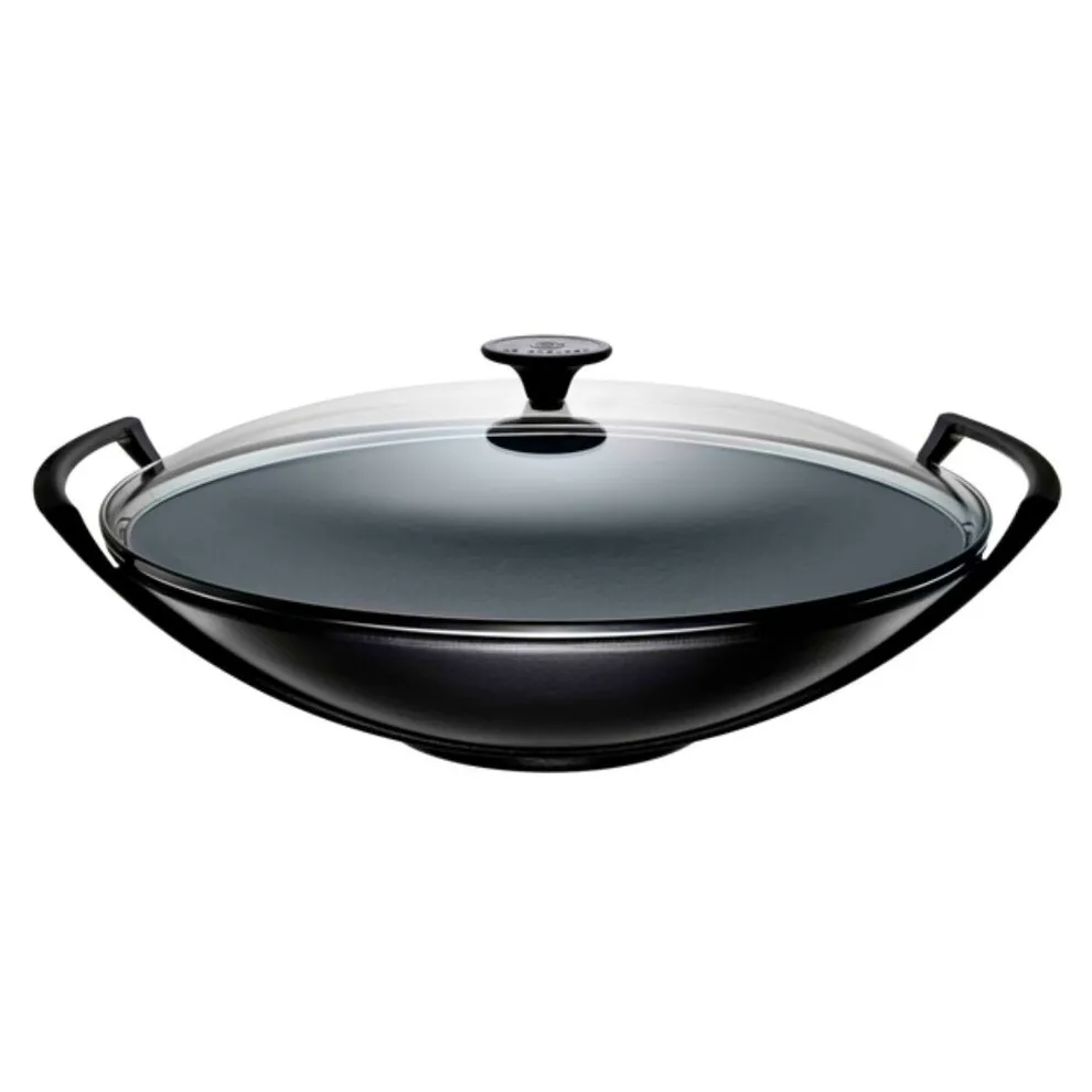 Wok 36 cm Noir Mat avec couvercle Verre